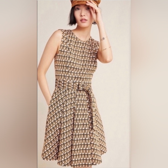 NWT Anthropologie Hutch Amina Geometic Pattern Black Gold Sleeveless Lined - Picture 1 of 10